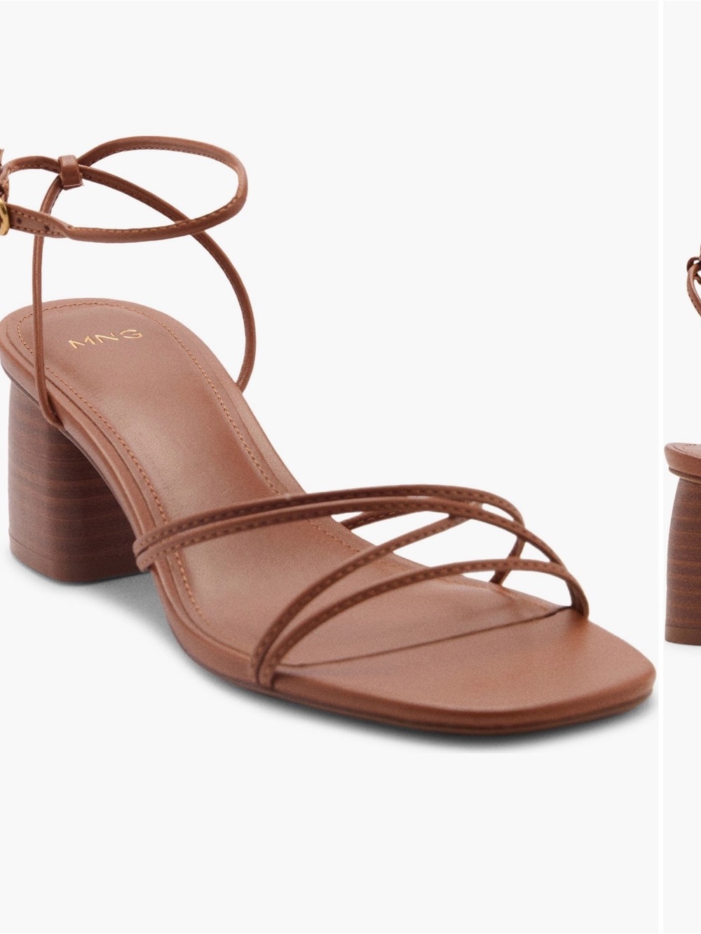 Mango Brown Strappy Square-Toe Heeled Sandals